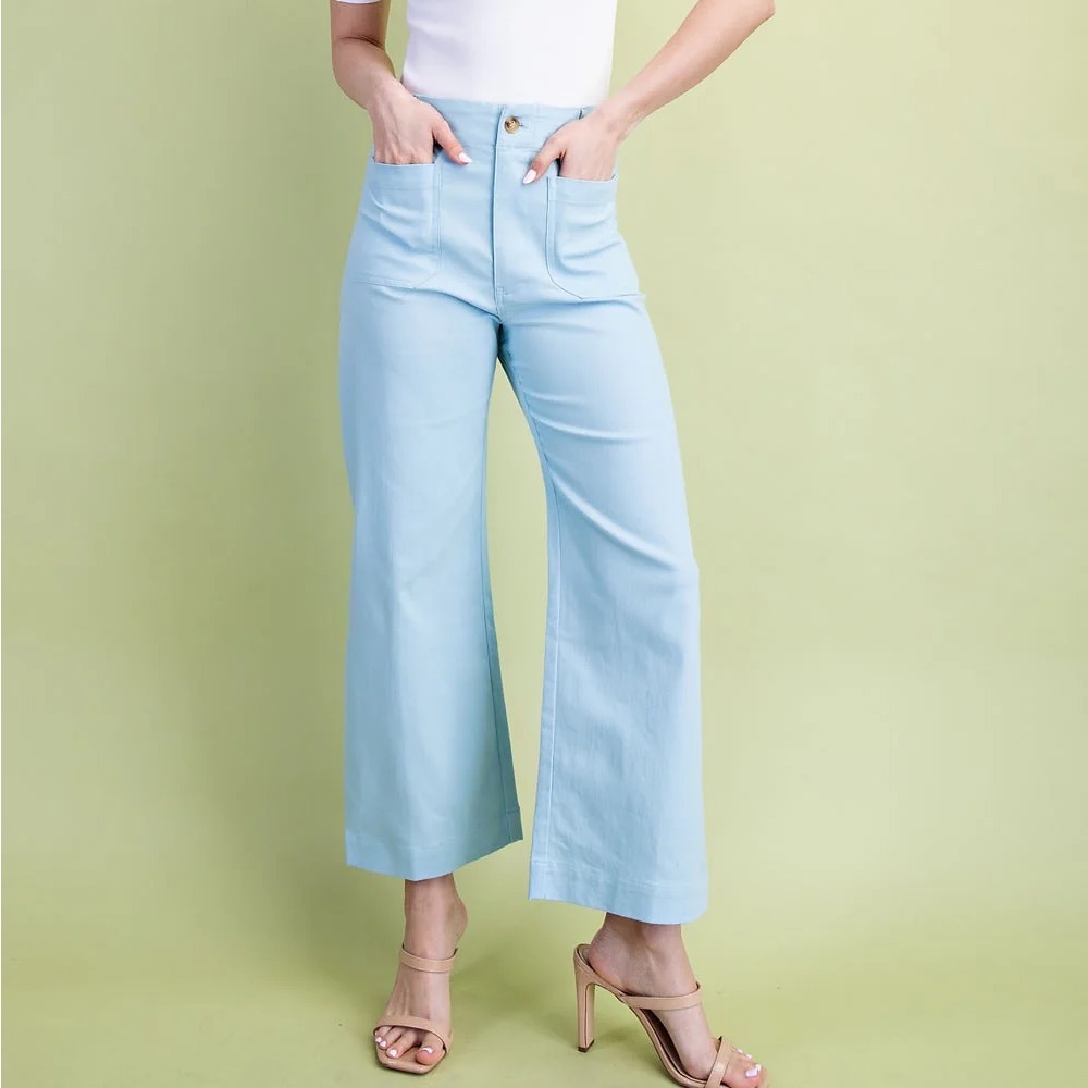 Ankle Light Blue Wide-Leg Cropped Pants